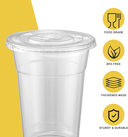 100 Sets - 12Oz Clear Plastic Cups with Lids and Straws, Disposable Cups for Iced Coffee, Smoothie, Milkshake, Cold Drinks