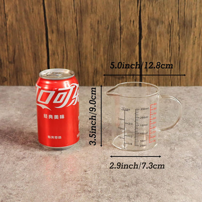 Glass Measuring Cup-[Insulated Handle | V-Shaped Spout]-Made of High Borosilicate Glass Measuring Cup for Kitchen or Restaurant, Easy to Read, 250 ML (8 Oz, 1 Cup)