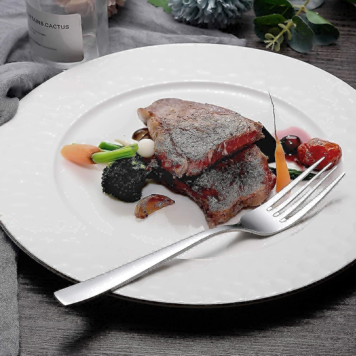 Dinner Forks and Dinner Spoons Bundle,16 Pcs 8" Food Grade Stainless Steel Silverware Forks & 16 Pcs 7.3" Stainless Steel Spoons,Mirror Finish & Dishwasher Safe,Use for Home,Kitchen or Restaurant