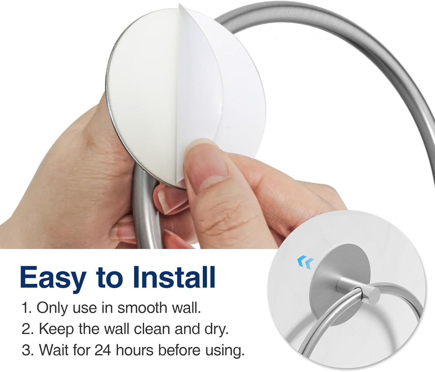 Nickel Brushed Bathroom Towel Ring - SUS304 Stainless Steel Bathroom Towel Rack,  Adhesive Wall Mounted Hand Towels Holder, Towel Hanger for Bathroom Organizer, Kitchen Storage