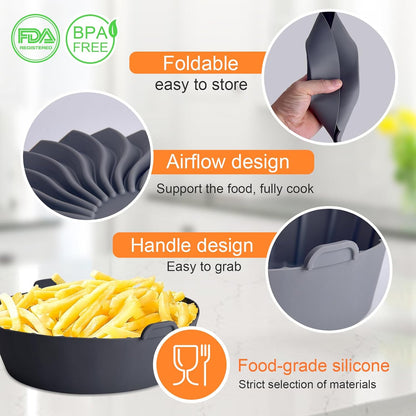 Silicone Air Fryer Liners Reusable for 1-2Qt Air Fryers, 3 Pack Non-Stick round Parchment Paper Airfryer Liner Compatible with Ninja Mini, Instant Vortex 2 QT, CHEFMAN Small, COSORI Small