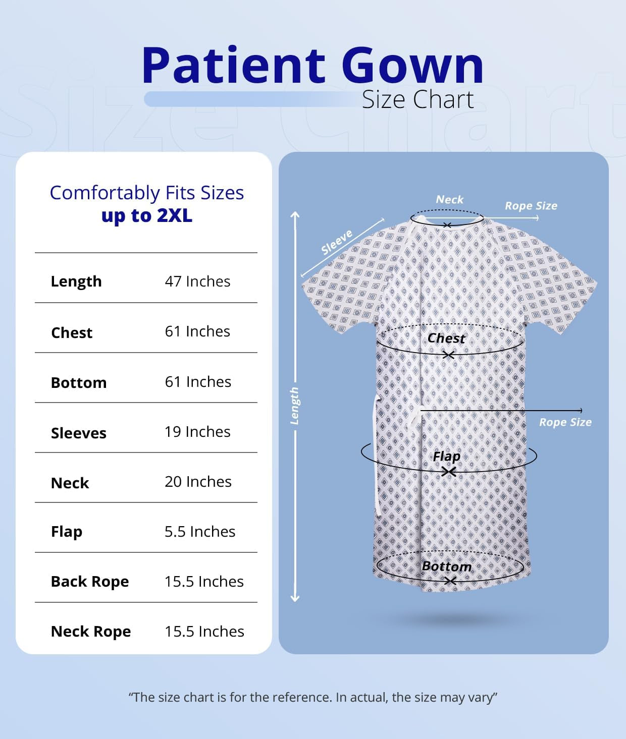 Unisex Hospital Gowns, Patient Gowns with Back Tie for Men and Women, Comfortably Fits Sizes up to 2XL