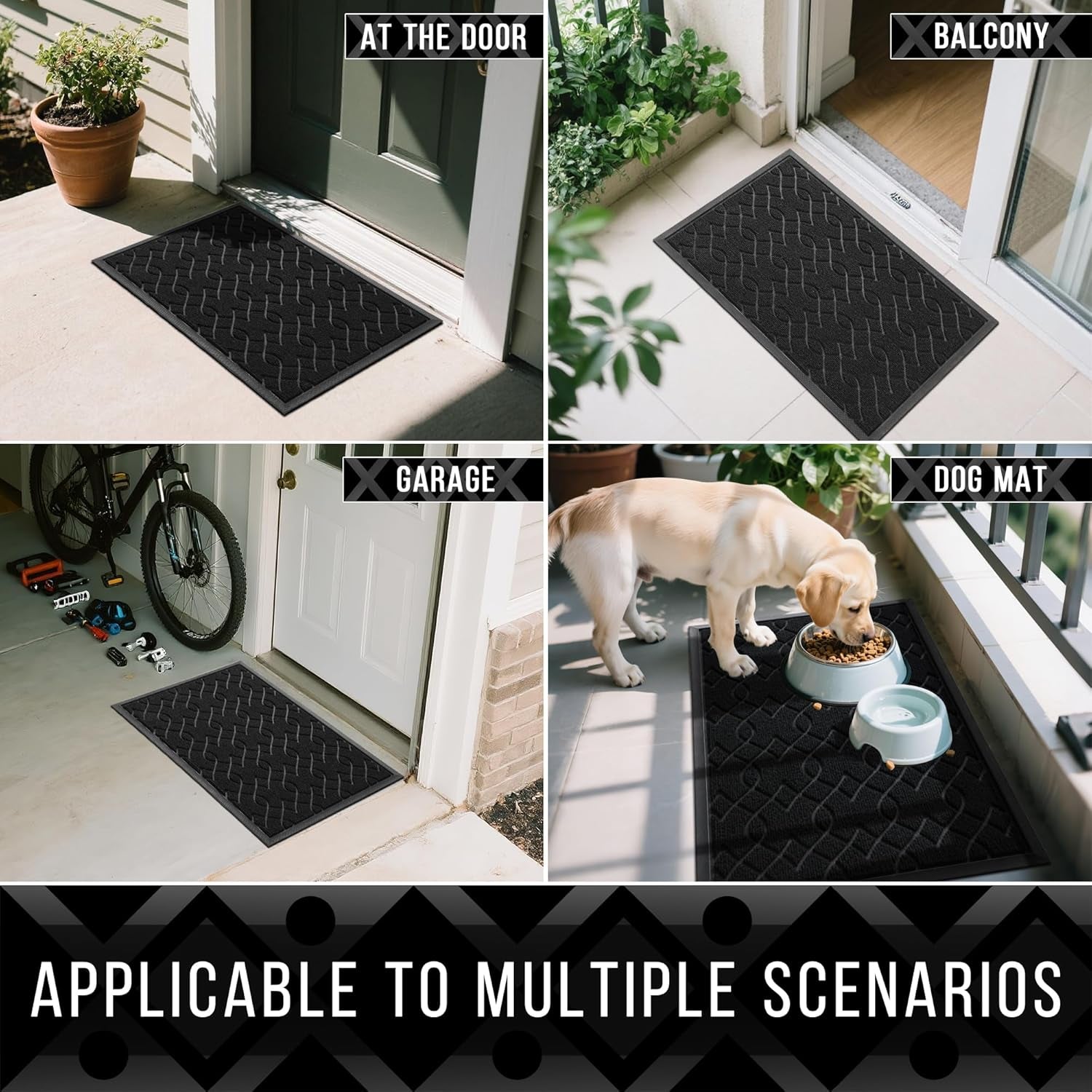 Outdoor Mats for Front Door, All-Season Waterproof Door Mat outside Entrance, All Weather Non-Slip Doormat, Stain and Fade Resistant, Easy Clean Patio Porch Indoor Entryway Mat, 29.5X17, Black