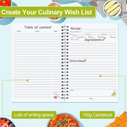 Recipe Book, 5.6"X 8.2" Recipe Book to Write in Your Own Recipes, Blank Recipe Book, Recipe Notebook, Recipe Journal Hold 170 Recipes