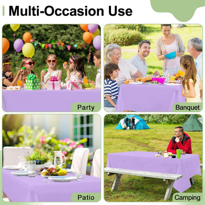 6 Packs Disposable Plastic Table Cloth, 54 X 108 Inch Waterproof Rectangle Tablecloth, Leakproof & Sturdy Decorative Table Covers for Picnic, Party and Outdoor, Lavender
