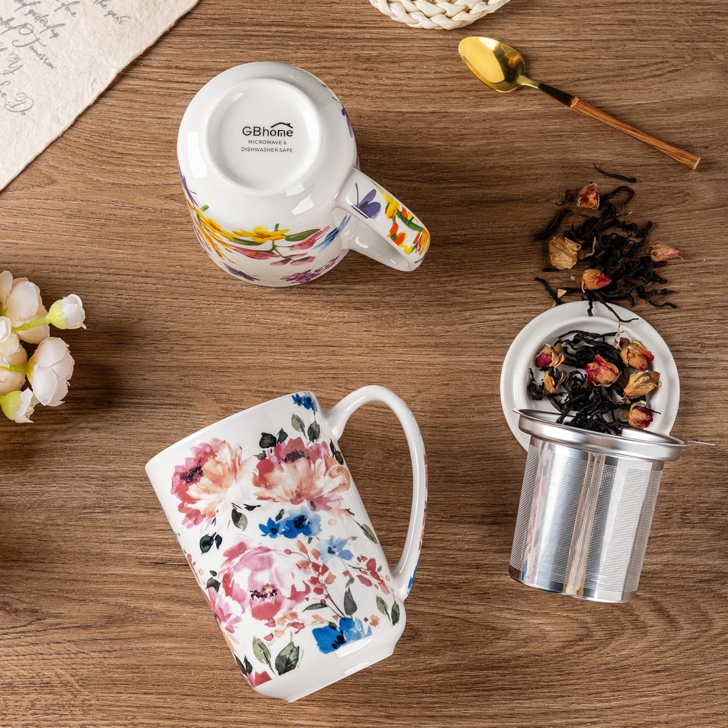 Ceramic Tea Mug with Infuser and Lid, 18 Ounce Capacity, Microwave and Dishwasher Safe, Ideal for Loose Leaf Tea Enthusiasts