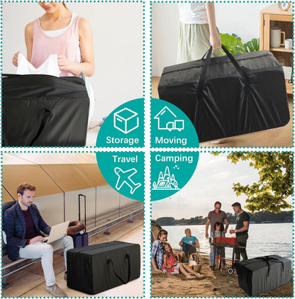 Moving Bags Heavy Duty with Strong Zipper & Handles, Sturdy Clothes Storage Bags, Packing Totes 6 Pack, College Dorm Room Essentials, Black