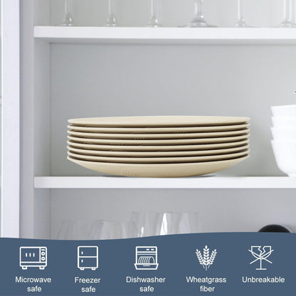 Wheat Straw Dinner Plate Set of 8 - Eco-Friendly, Microwave and Dishwasher Safe, Durable and Unbreakable - Perfect for Kitchen, Camping, Salads, and Appetizers (Beige, 10 Inch)