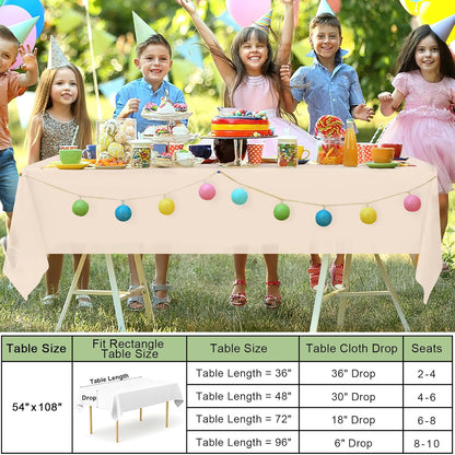 6 Packs Disposable Plastic Table Cloth, 54 X 108 Inch Waterproof Rectangle Tablecloth, Leakproof & Sturdy Decorative Table Covers for Picnic, Party and Outdoor, Ivory