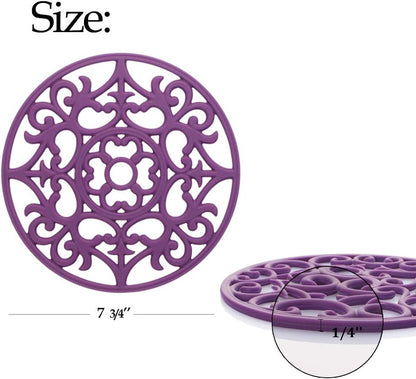 Trivets for Dishes/Pots/Pans, 3 Pcs Silicone Mats, Flexible/Durable/Non Slip Hot Pads to Protect Table and Counter Top (Purple)