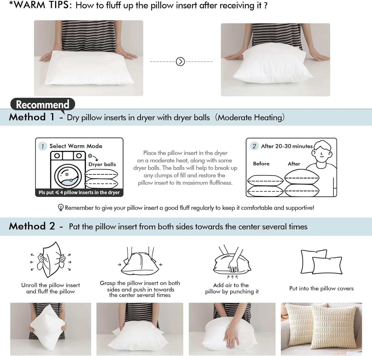12x20 Inch Decorative Rectangle Pillow Insert, Premium Fluffy Cushion Filler for Sofa and Living Room