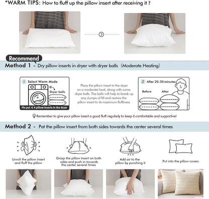 Pack of 2 12X20 Outdoor Waterproof Throw Pillow Inserts, Decorative Water-Resistant Pillow Cushion for Patio Garden