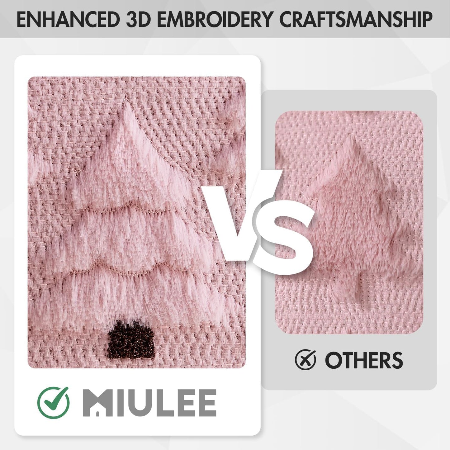 Christmas Tree Decorative Pillow Covers Faux Fur Wool Throw Pillows Soft Plush Cushion Covers Set of 2 Xmas Home Decor Winter Holiday for Sofa Couch Livingroom Bed 18X18 Inch Pink