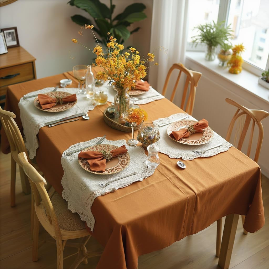 Fall Tablecloth Rectangular for 6 Foot Tables - 60 X 102 Inch - Stain and Wrinkle Resistant Rectangle Table Cloth, Fabric Thanksgiving Table Cover for Dining Tables, Buffet Parties, Bronze