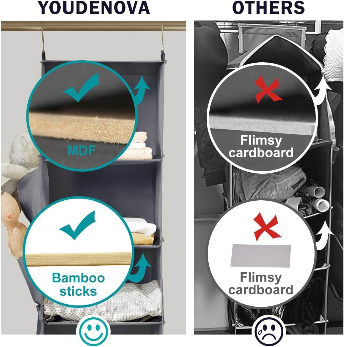 Hanging Closet Organizer and Storage, 6-Shelf Closet Hanging Storage Shelves, Grey