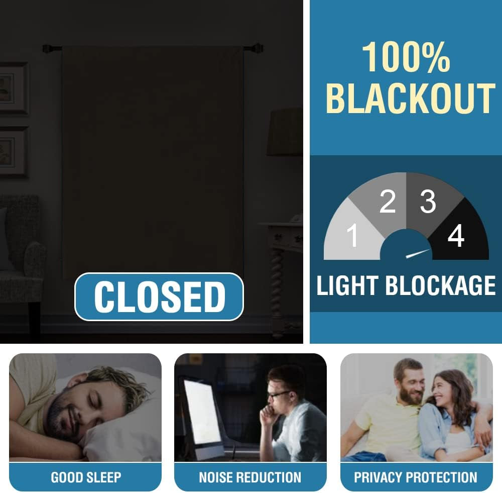 100% Blackout Tie up Curtains for Bathroom Window Thermal Insulated Small Curtains 45 Inches Long Rod Pocket Balloon Shades with Black Liner, Pumice Stone