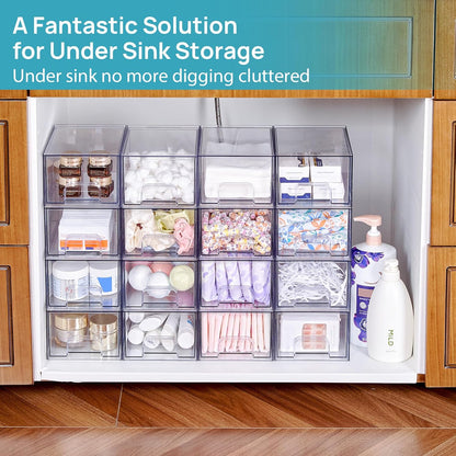 2 Pack Small Clear Stackable Storage Drawers,Acrylic Bathroom Makeup Organizer,Plastic Storage Bins for Vanity, Undersink, Kitchen Cabinets, Pantry, Home Organization