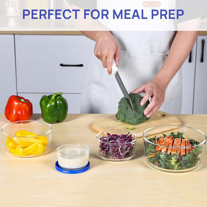 4 Pack Glass Bowls with Lids (1, 2, 4, 7 Cup), Food Storage Containers, Meal Prep and Leftovers Keeper, Lunch Container, Microwave, Dishwasher & Freezer Safe