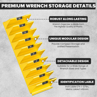 40PCS Modular Wrench Organizer Wrench Holder - Wrench Tool Organizers for Tool Drawer Storage, Wrench Storage Set with Metric & SAE Label, Wrench Rack Tool Gift for Professional Mechanics, Yellow