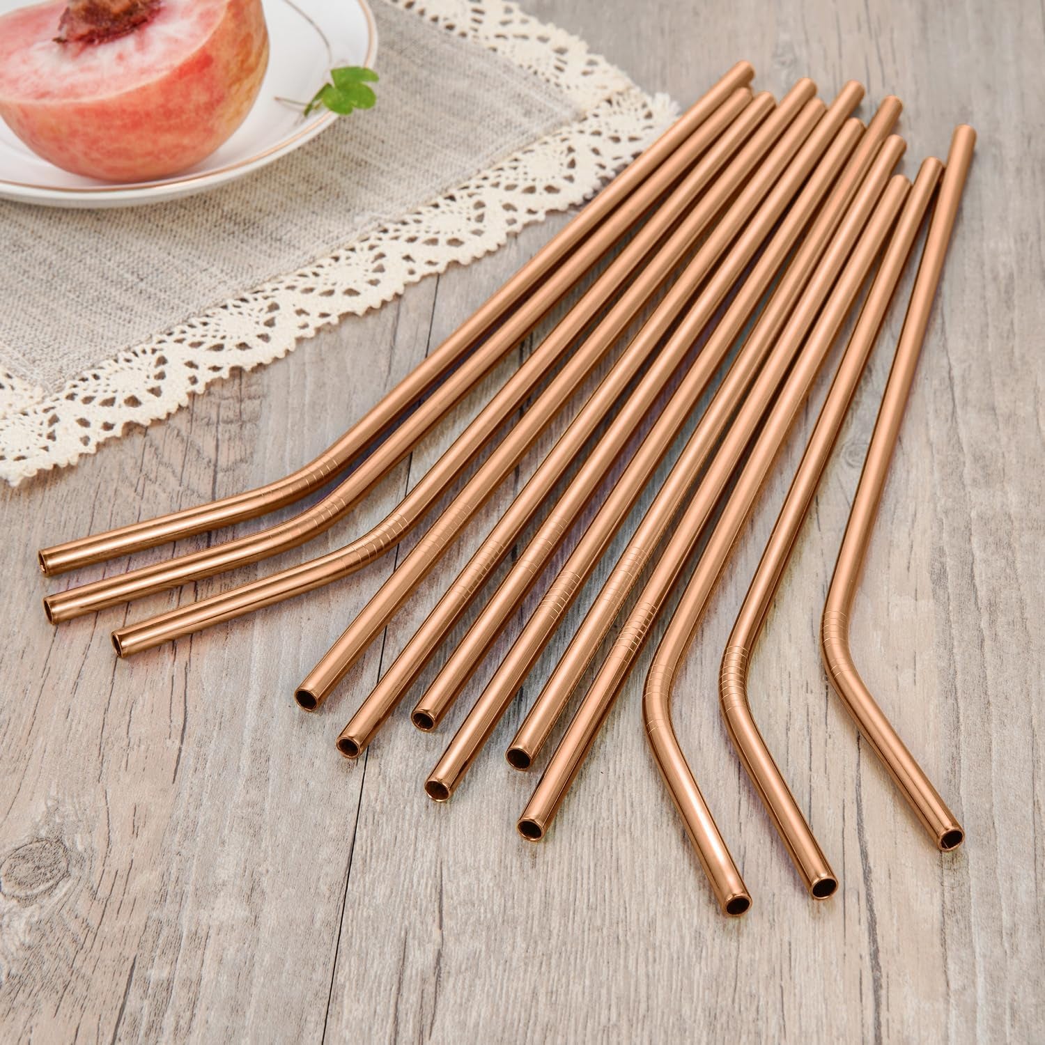 20 Pcs Rose Gold Reusable Stainless Steel Straws,10.5" & 8.5" Reusable Drinking Straws with 20 Silicone Tips 5 Straw Brushes 1 Travel Case,Eco Friendly Extra Long Metal Straw for 20 24 30 Oz Tumbler