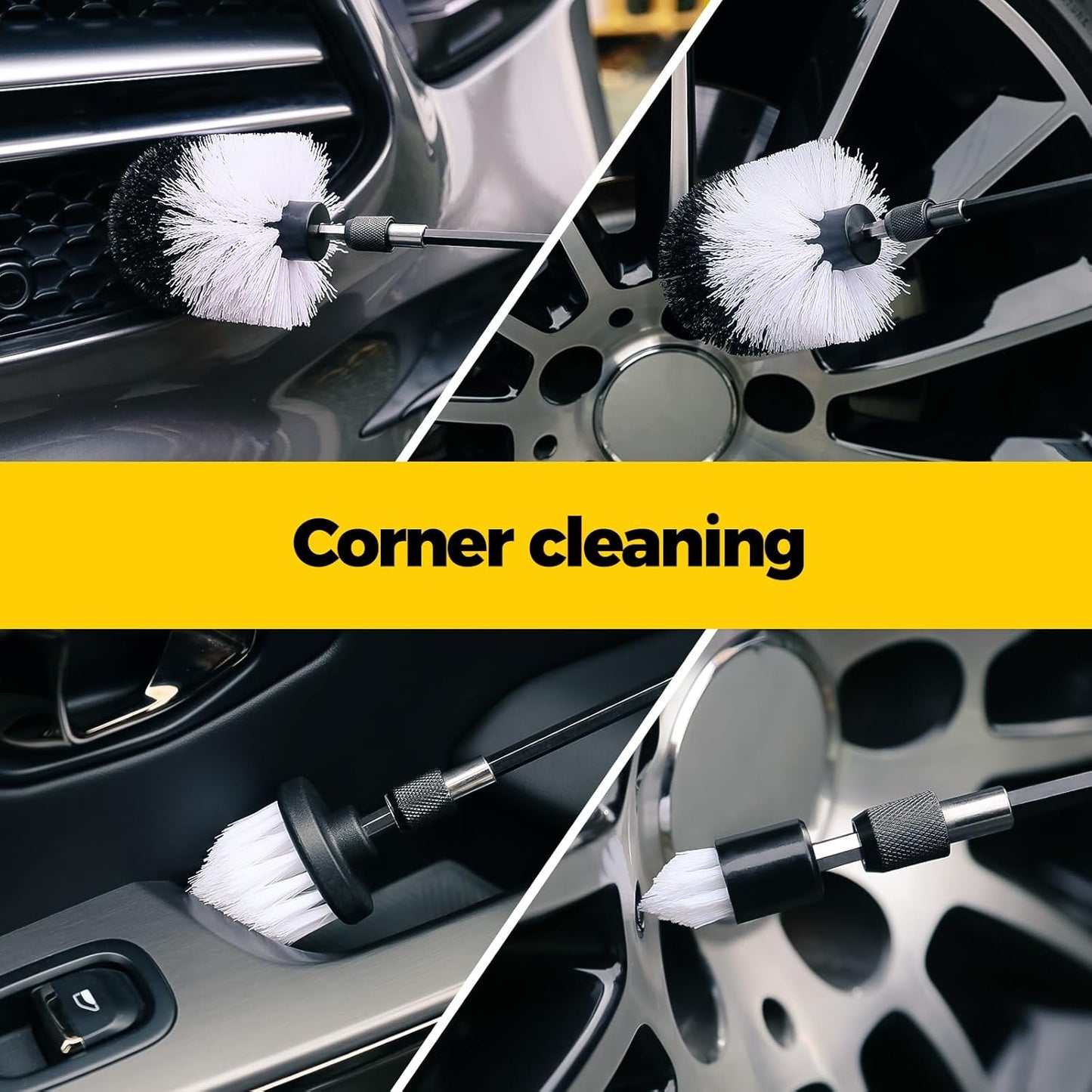 7Pack Drill Brush Attachment Set-Car Interior Detailing Kit，Power Scrubber Brush Extended Long Attachment for Bathroom, Car，Shower，Carpet,Boat,Kitchen，Floor and Tile，White