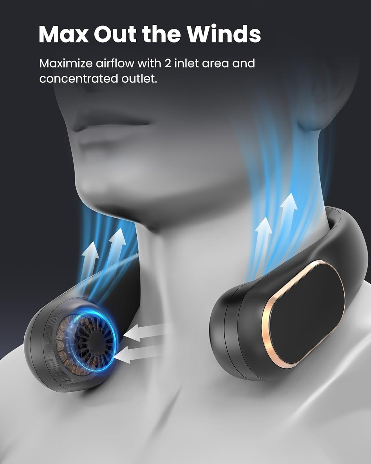 Neck Fan Rechargeable, Personal Portable Fan Battery Operated, Hands Free Wearable USB Neck Cooling Fan for Indoor Outdoor, Width Adjustable, Digital Display, 4-12H Working Time