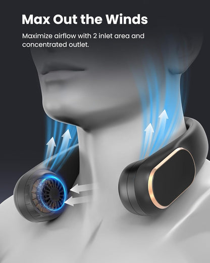 Neck Fan Rechargeable, Personal Portable Fan Battery Operated, Hands Free Wearable USB Neck Cooling Fan for Indoor Outdoor, Width Adjustable, Digital Display, 4-12H Working Time