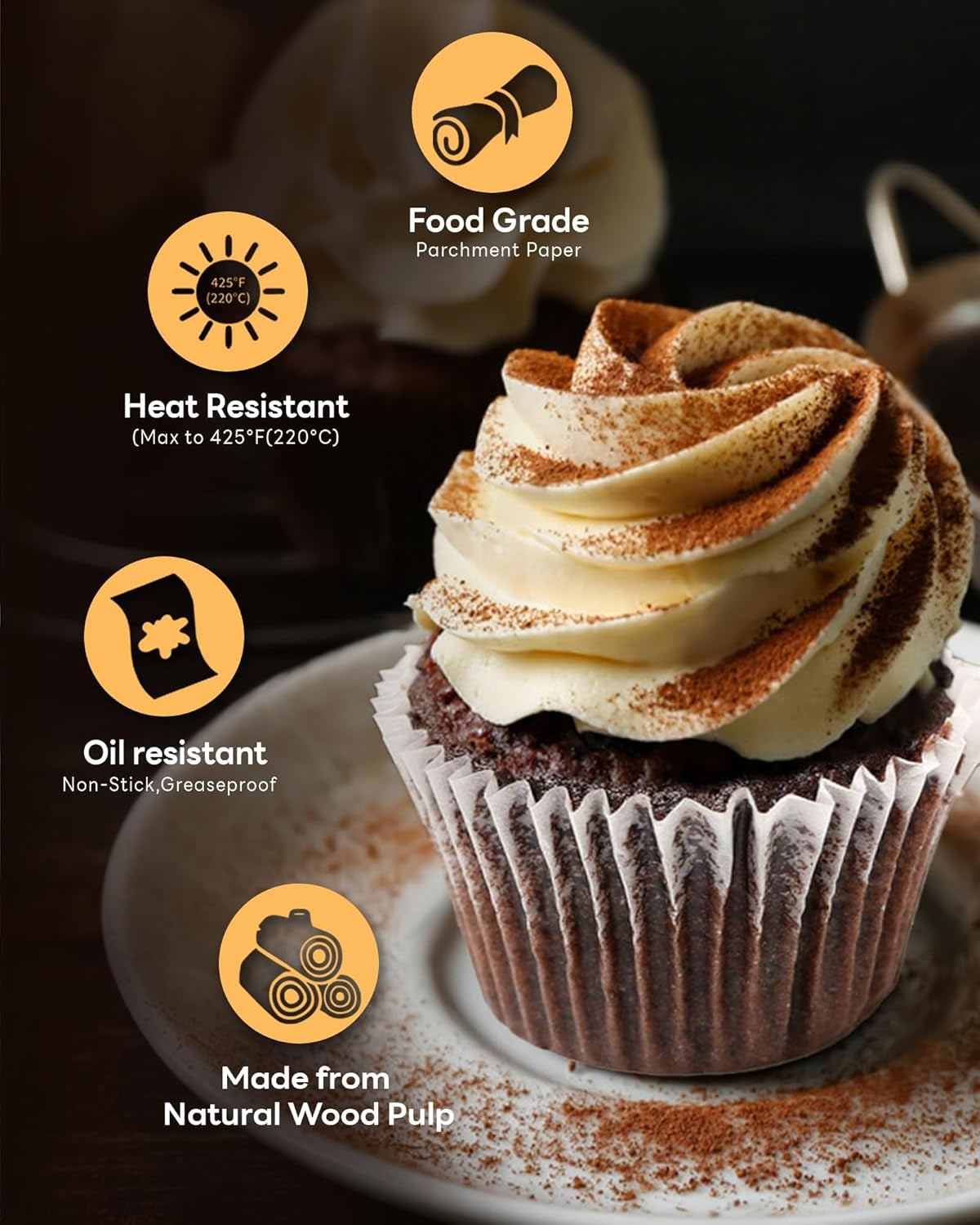 100Pcs Jumbo Cupcake Liners for Baking, White Jumbo Muffin Liners, Greaseproof Parchment Paper, Cupcake Wrapper for Party, Wedding, Birthday, Christmas