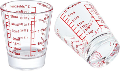 Ackers Mini Measure Heavy Glass, 32-Incremental Measurements Multi-Purpose Liquid and Dry Measuring Shot Glass, Red Single