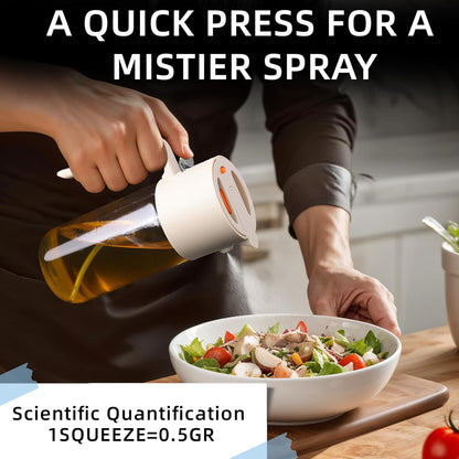 Oil Sprayer for Cooking, 2025 Large Advanced Olive Oil Dispenser Bottle,500Ml/17Oz Glass Olive Oil Sprayer,2 in 1 Even Spray with Portion Control for Kitchen, Air Fryer, Salad, BBQ - White