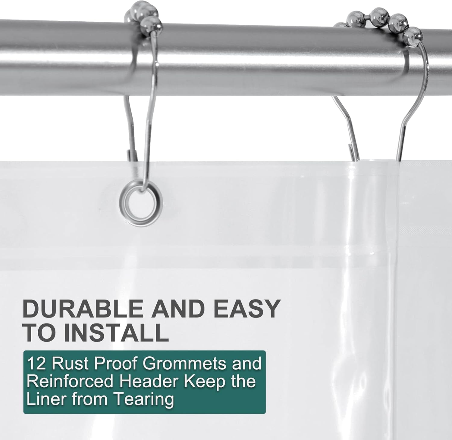 Set of Plastic Shower Curtain Liner and Stainless Steel Shower Curtain Hooks Rings