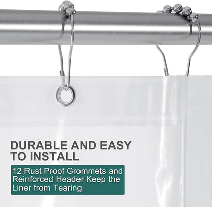 Set of Plastic Shower Curtain Liner and Stainless Steel Shower Curtain Hooks Rings