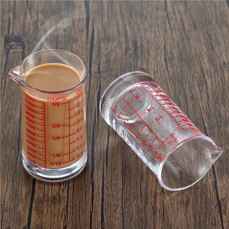 Ackers 4Oz Glass Measuring Cup – Shot Glass with Ounce,Ml,Cups Markings for Kitchen & Bar(Red Line)