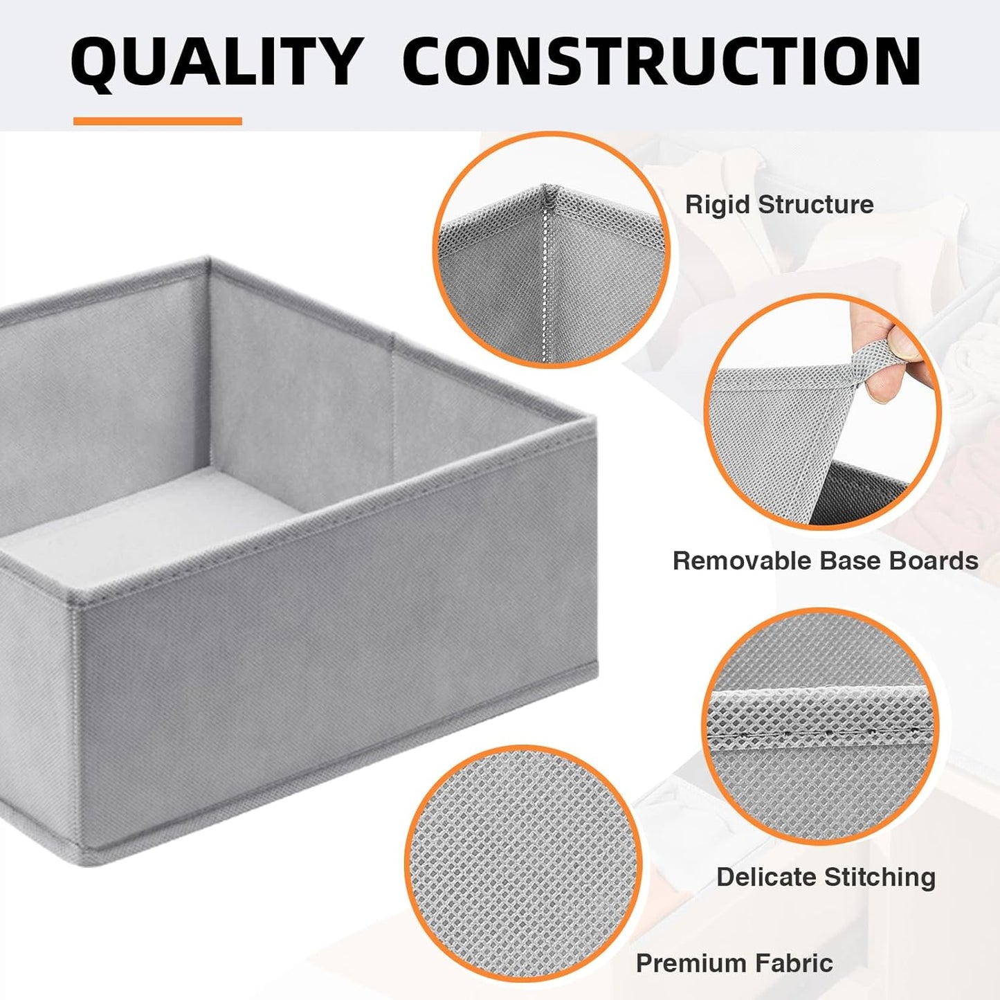 20 Pack Drawer Organizer Bins - Grey Fabric Closet Organization and Storage Dividers for Baby Clothes, Adult Socks, Underwear, Bra, Etc.