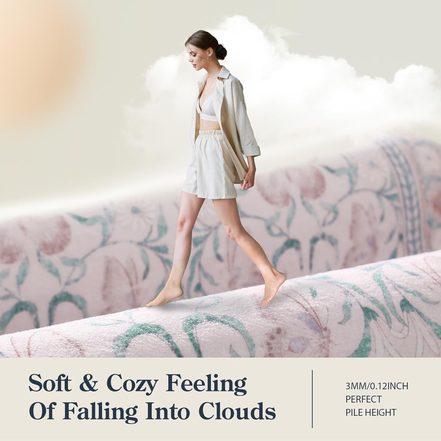 8X10 Butterfly Pink Area Rug for Living Room, Soft Boho Kids Rugs for Bedroom Classroom Rubber Backed, Thin Stain Resistant Floral Large Carpet Non Shedding for Playroom