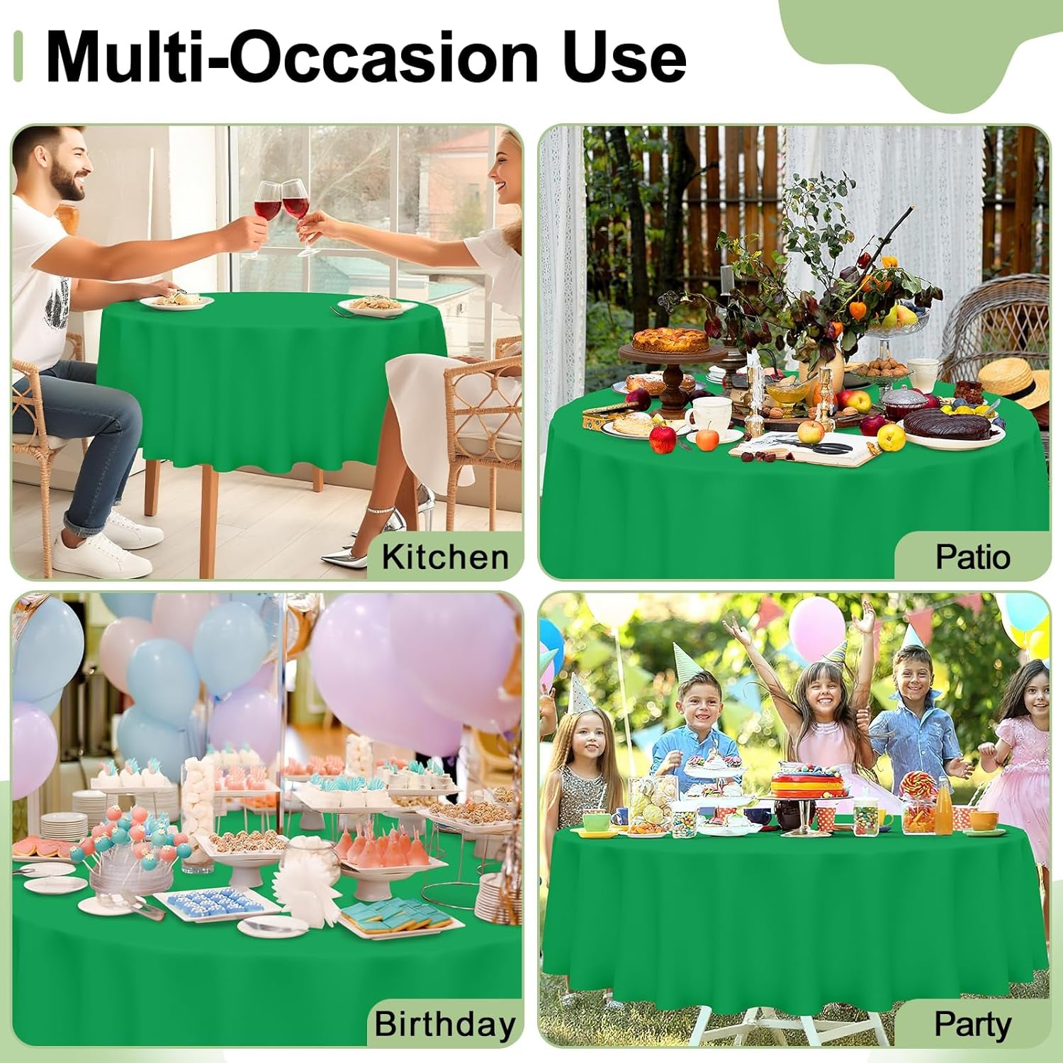 4 Packs Disposable Plastic Table Cloth, 84" round Waterproof Tablecloth, Leakproof & Sturdy Decorative Table Covers for Picnic, Party and Outdoor, Green