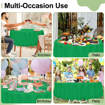 4 Packs Disposable Plastic Table Cloth, 84" round Waterproof Tablecloth, Leakproof & Sturdy Decorative Table Covers for Picnic, Party and Outdoor, Green