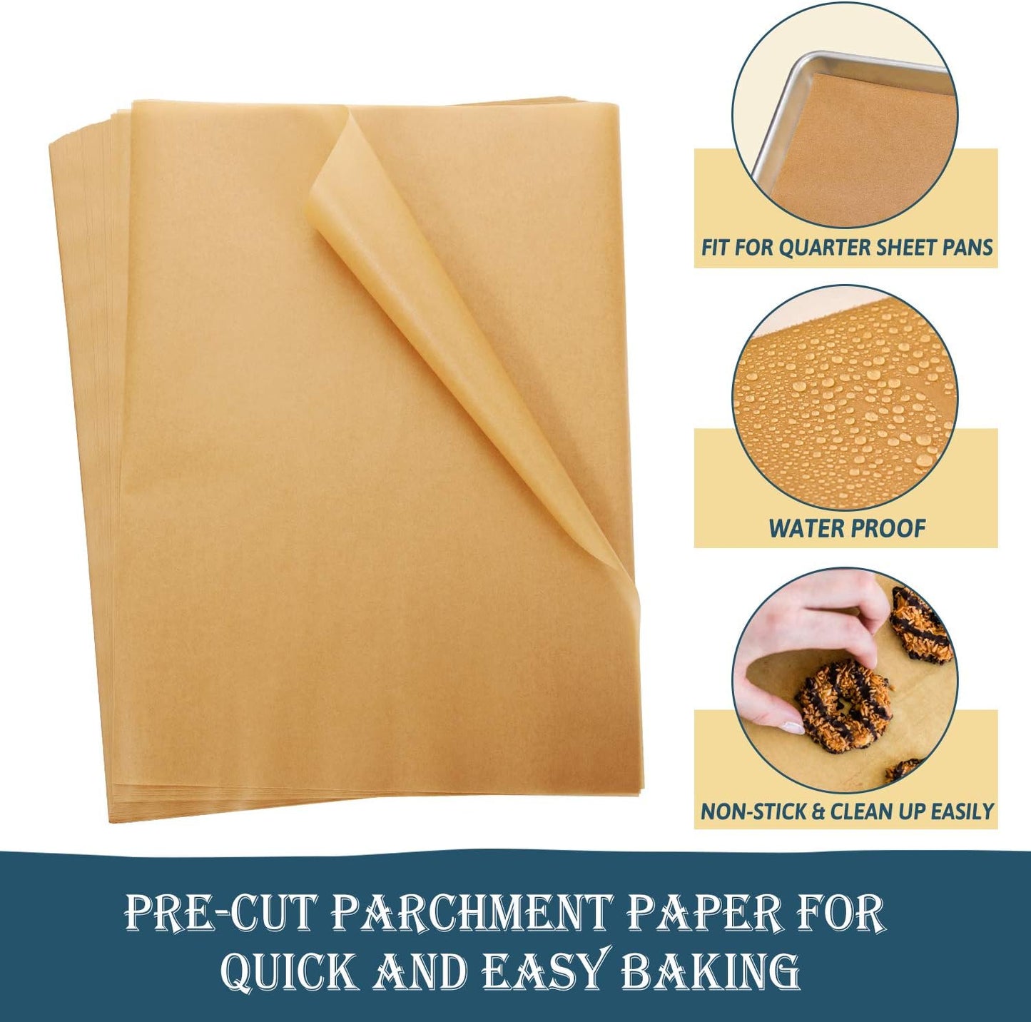 200 PCS Parchment Paper Baking Sheets 9X13 IN, Precut Non-Stick Parchment Paper for Baking, Cooking, Grilling, Frying and Steaming - Unbleached, Fit for Quarter Sheet Pans