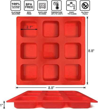 Silicone Brownie Pan, 9-Cavity Non-Stick Square Baking Pan, Perfect for Brownies, Cornbread, Muffin and Cakes, BPA Free and Dishwasher Safe