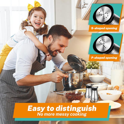 Salt and Pepper Shakers Set with Holder,4 Oz Stainless Steel Salt Shaker with Glass Bottom Kitchen Gadgets for Counter Modern Decor Table,Rv,Camp,Bbq Refillable Design (Silver)