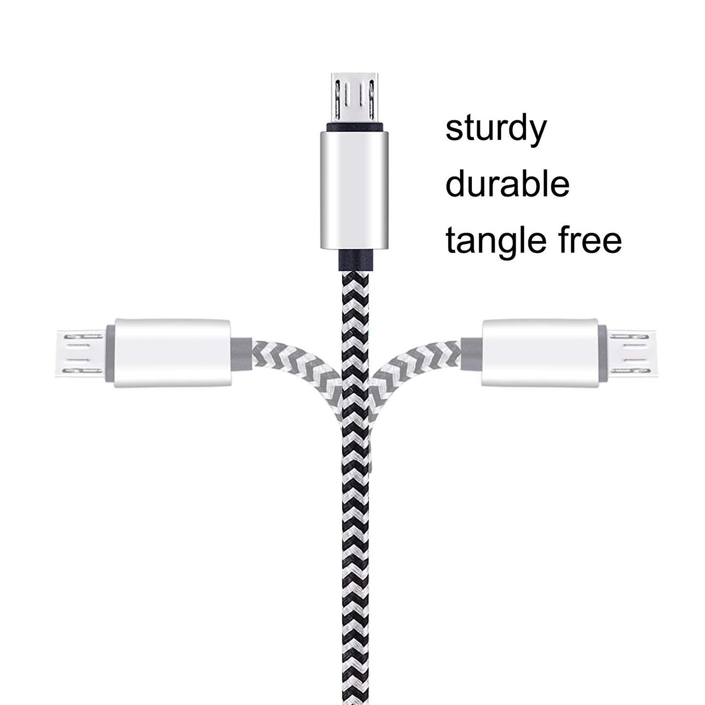 Micro USB Cable,[10Ft3Pack], High Speed 2.0 USB a Male to Micro USB Sync & Charging Nylon Braided Cable for Android Smartphone Tablets Wall and Car Charger Connection[Silver&Blackwhite]