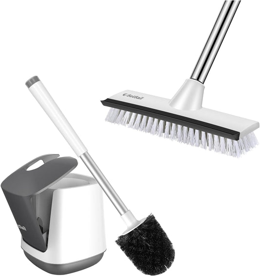 Toilet Brush and Holder & Floor Scrub Brush for Cleaning Shower Bathroom