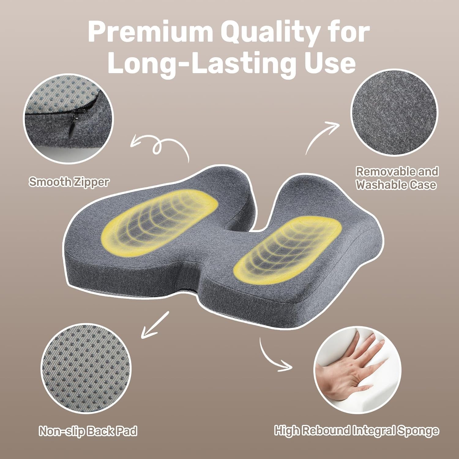 X Large Seat Cushions, 1 Pack Gel Memory Foam Office Chair Pads with Non-Slip Backing, Eligible Tailbone Pain Relief Cushion, Hip Warp Shape Washable Chair Cushions, 24" X 16" X 4"