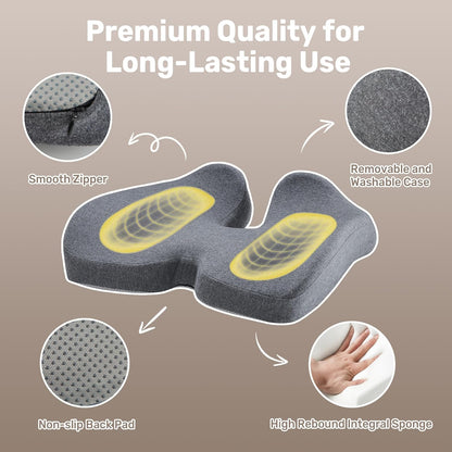 X Large Seat Cushions, 1 Pack Gel Memory Foam Office Chair Pads with Non-Slip Backing, Eligible Tailbone Pain Relief Cushion, Hip Warp Shape Washable Chair Cushions, 24" X 16" X 4"