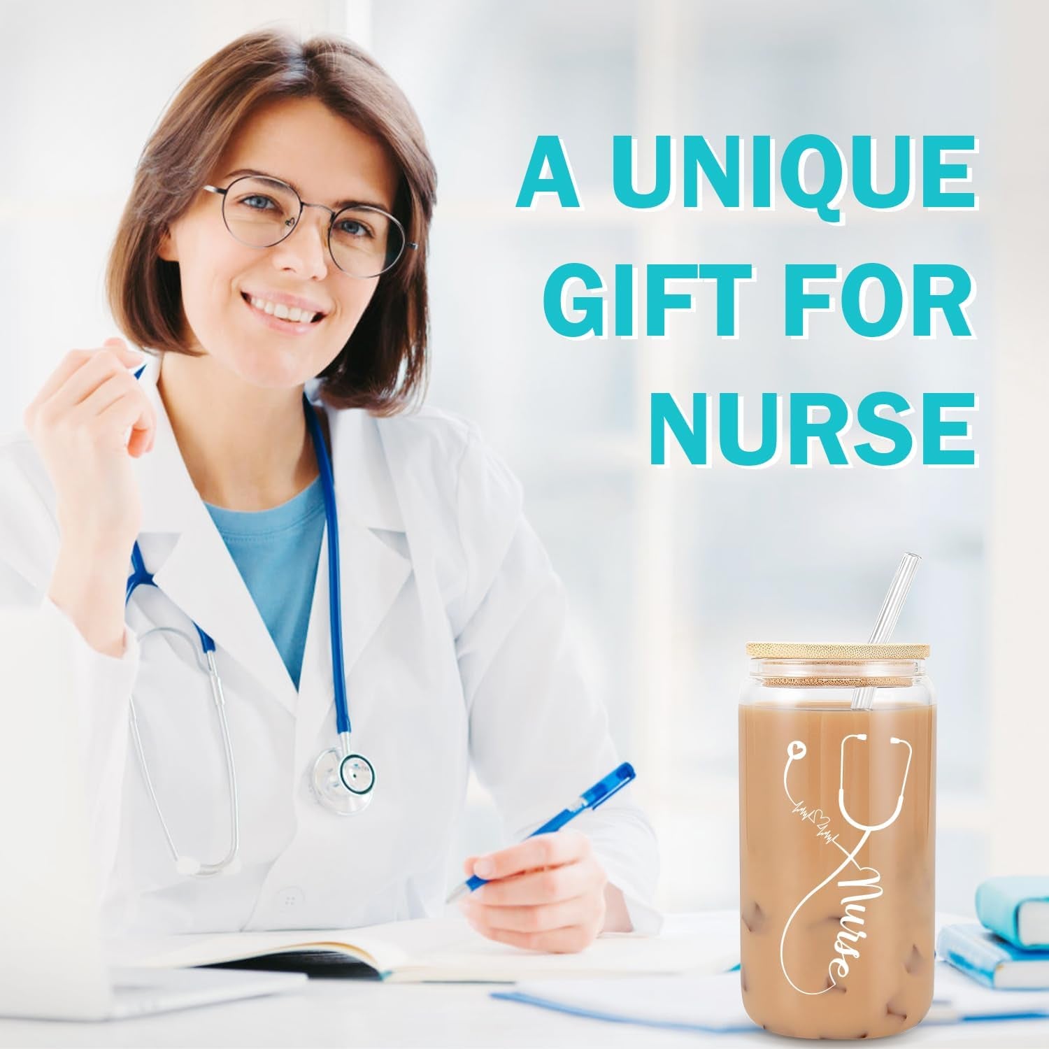 Nurse Gifts for Women, Nurses Week Gifts, Nurse Appreciation Gift for New, Graduation, Birthday - 16 Oz Glass Cup Gift Set
