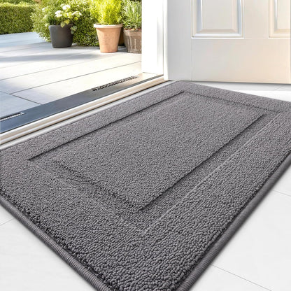 Door Mat Indoor Entrance Washable 32X20, Absorbent Non-Slip Front Back Geometric Doormat, Resist Dirt Entry Carpet, Easy to Clean Sturdy inside Floor Mats for Entryway, Grey