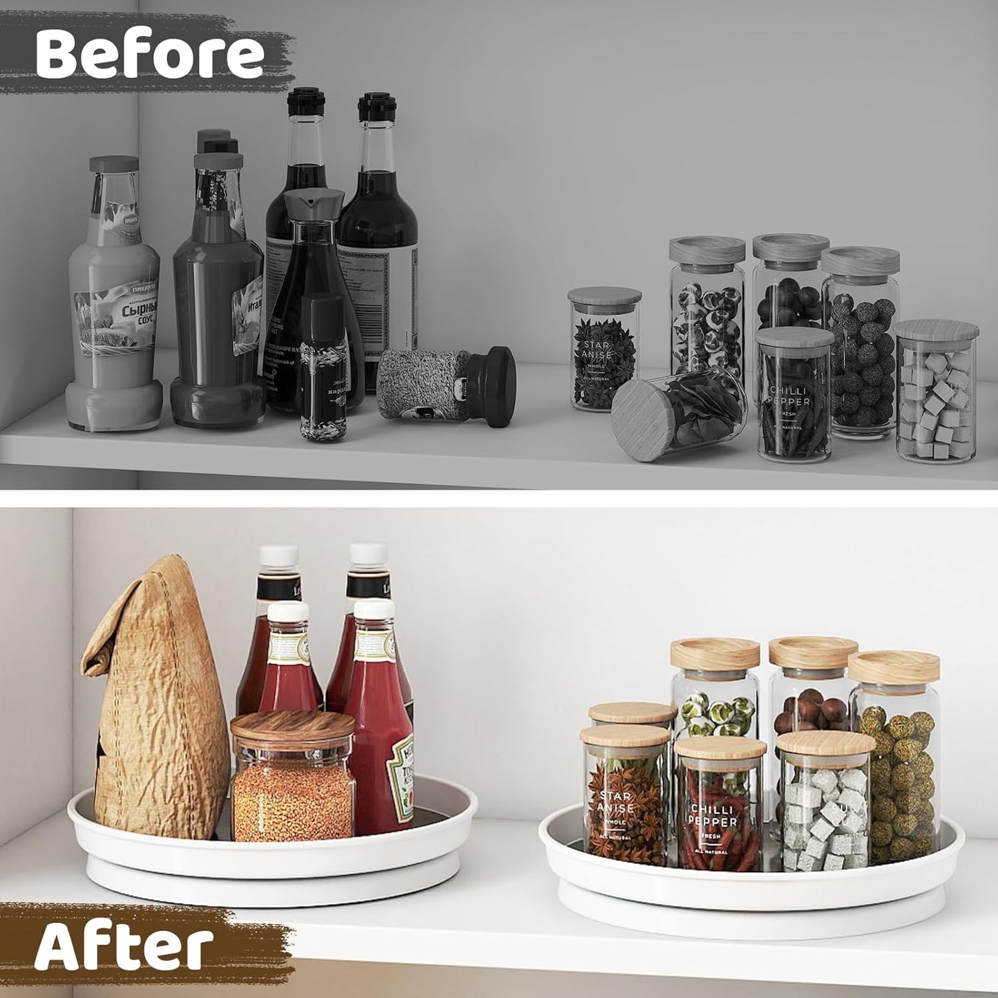 1 Pack Lazy Susan Organizer, 10'' Lazy Susan Turntable for Cabinet, Table Top, Pantry, Refrigerator, Kitchen, Rustic Brown