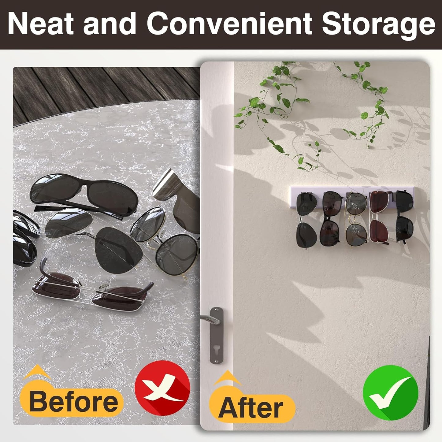 3 Pack Sunglass Organizer, Wall Mounted Sunglasses Organizer, Wooden Glasses Holder Sunglass Holder, Sunglasses Rack for Hanging Your Multiple Eyeglasses, for Wall, Home Decor(Purple)