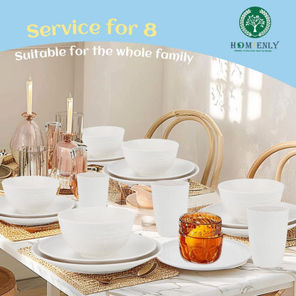 Wheat Straw 40-Piece Dinnerware Set for 8 - Includes Dinner Plates, Dessert Plates, Cereal Bowls, Cups, and Appetizer Plates - Reusable White Dish Set for Kids and Adults