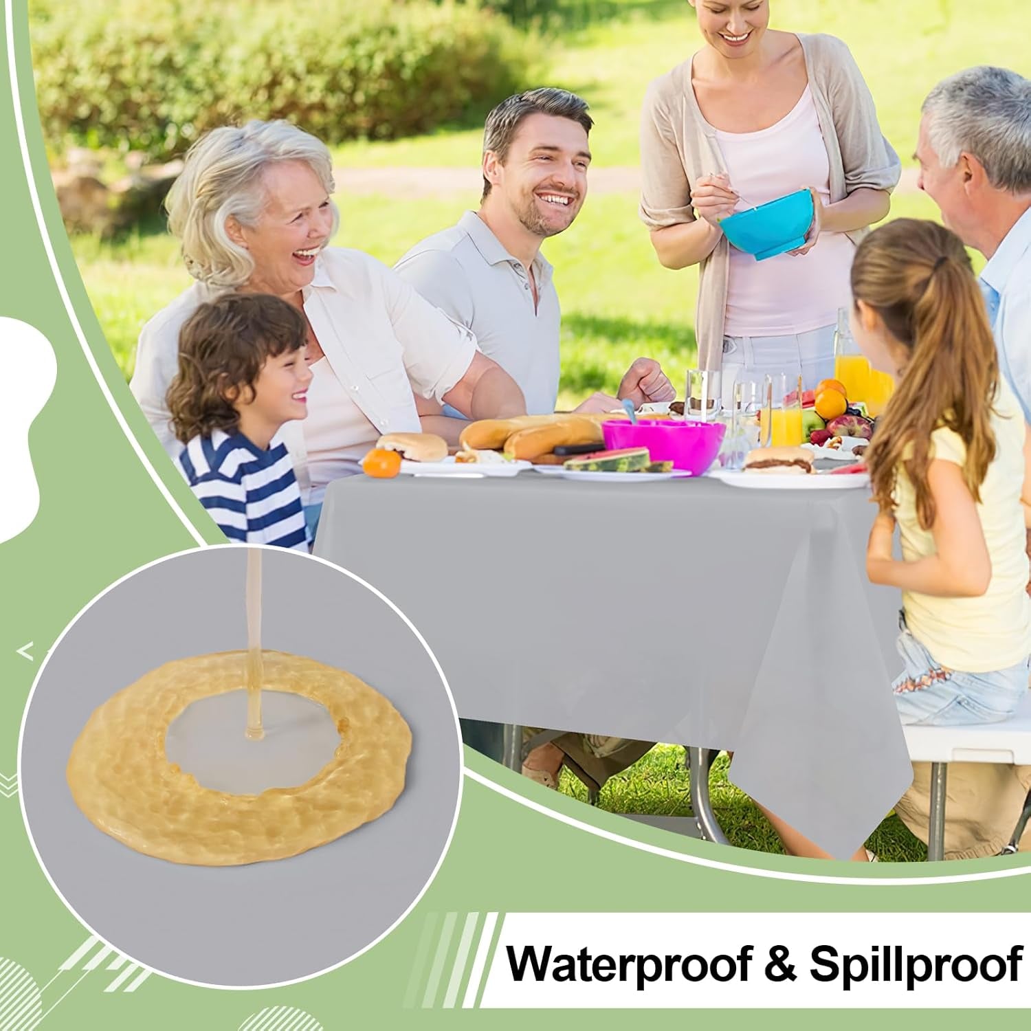 6 Packs Disposable Plastic Table Cloth, 54 X 108 Inch Waterproof Rectangle Tablecloth, Leakproof & Sturdy Decorative Table Covers for Picnic, Party and Outdoor, Grey